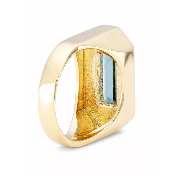 NEW ALIITA women's deco maxi baguette ring in enamel/blue topaz - Picture 3 of 4